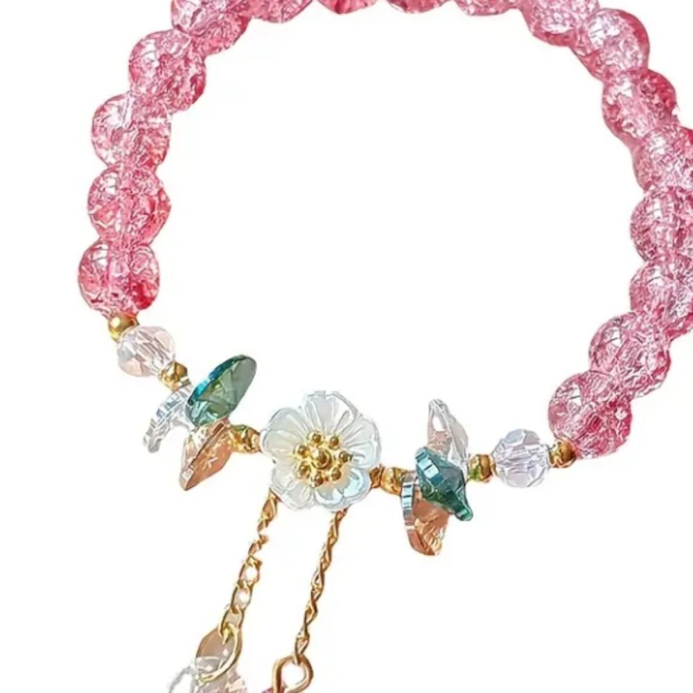 Elegant Floral Gold and Pink Camellia Bracelet